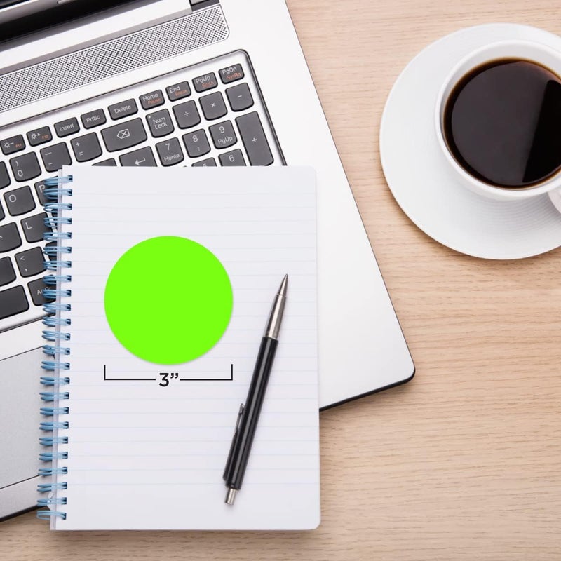 ChromaLabel 3 Inch Round Sticker Labels  High Visibility Permanent Sticky Dots Color Coding Label  Easy to Write On Color Coded Stickers - 500 Colored Labels per Roll - Matte Finish Fluorescent Green - Image 3